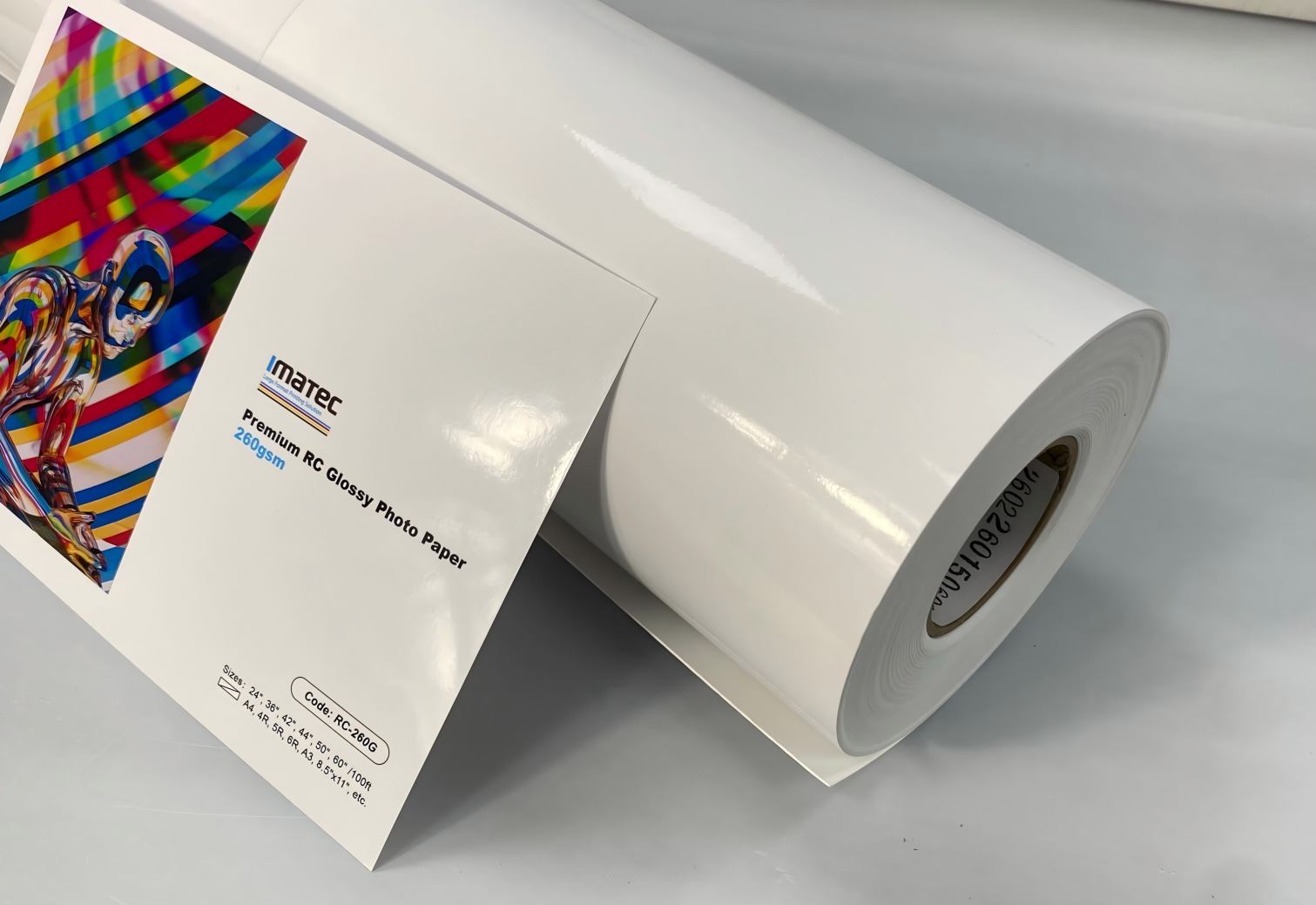 Rollo de papel fotográfico brillante acuoso RC de gran formato de 260 g/m²